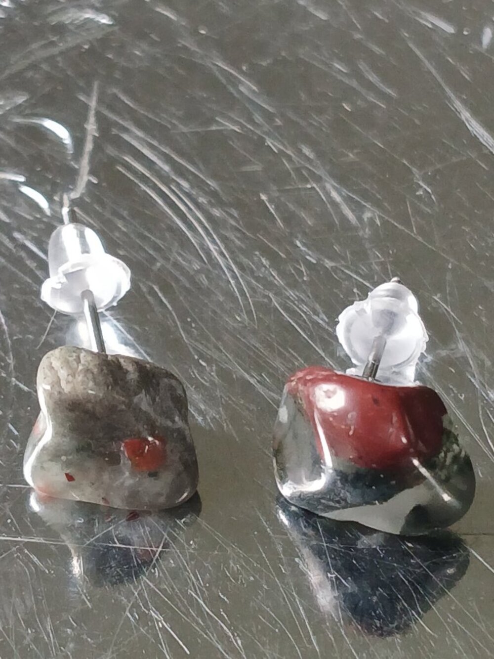 African Bloodstone Crystal Chip Hypoallergenic Stud Earrings